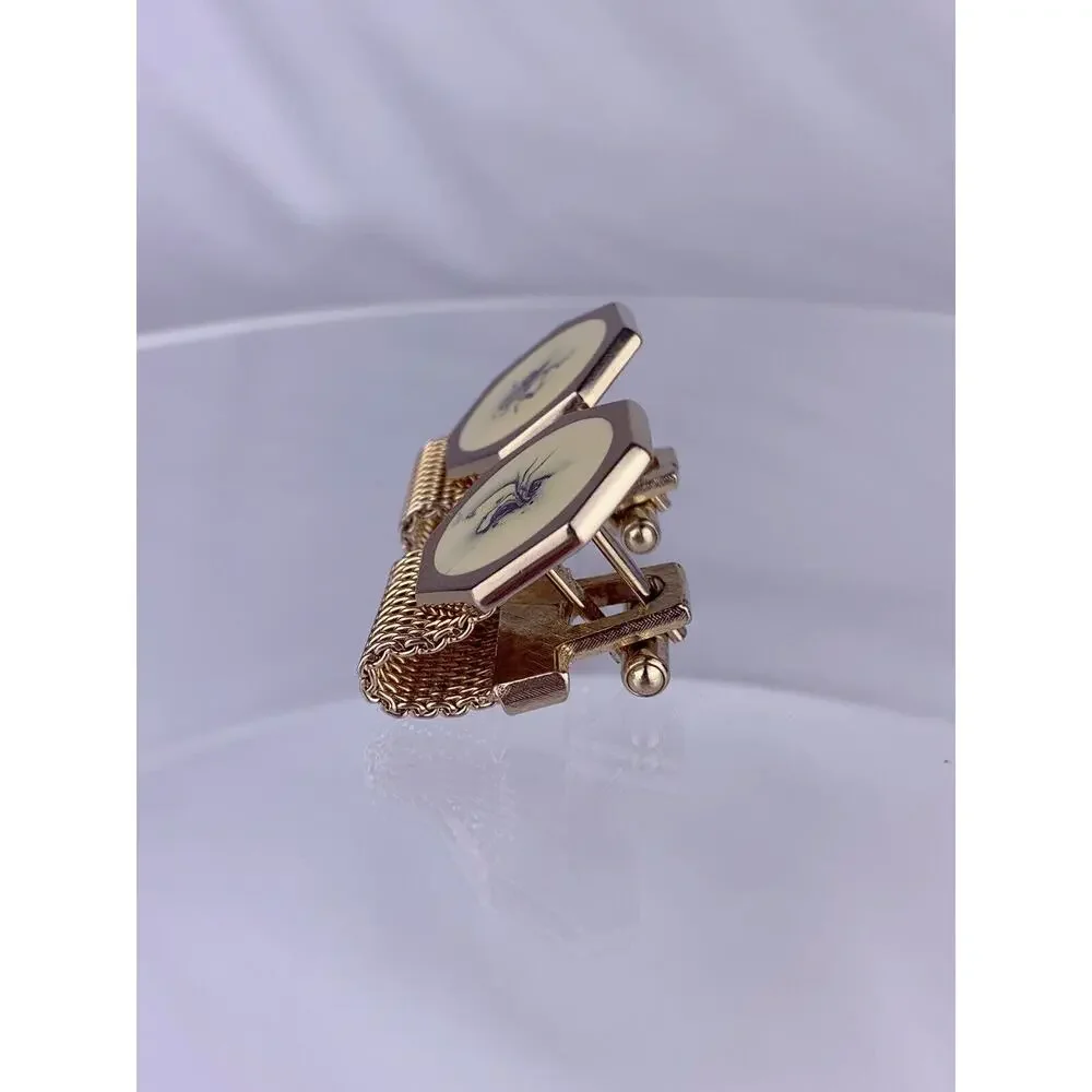 Ink Blot Pour Acrylic Mesh Wrap Cufflinks Gold Tone Hickok Modernist VTG O1